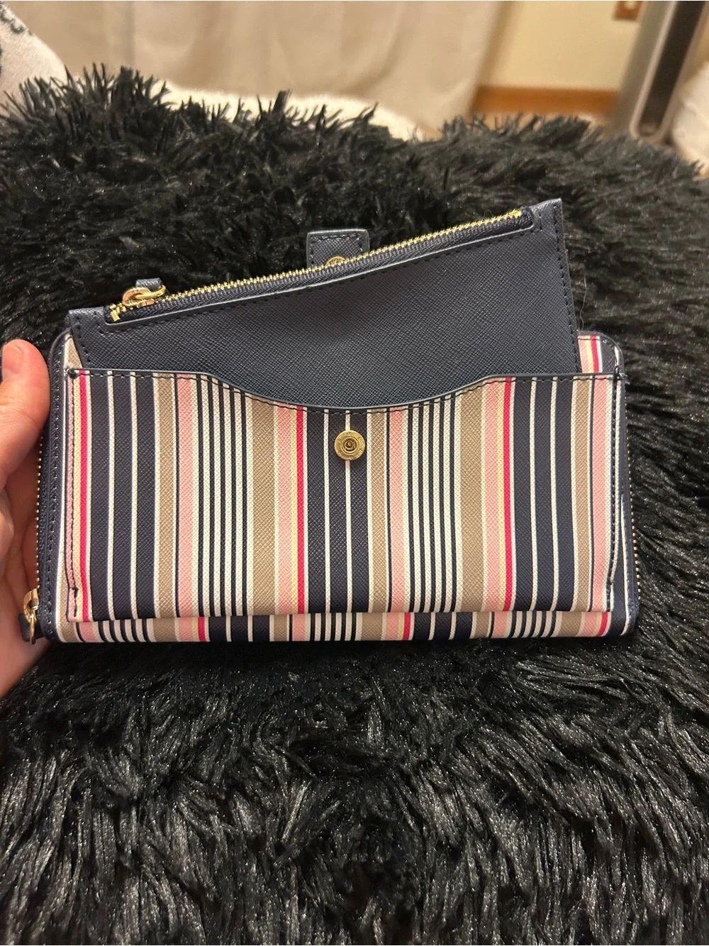 Tommy Hilfiger Striped Zip Around Wallet with Removable Cardholder | Navy Multi